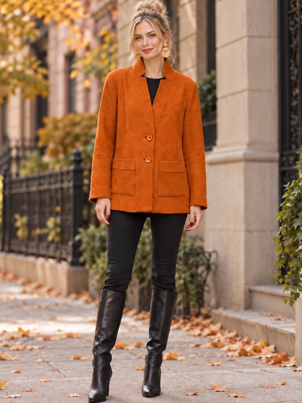 Doncaster Orange Textured Wool Blend Coat Jacket Size 12